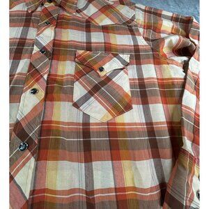 Vtg Wrangler Plaid Western Shirt Mens 17 1/2 - 35 Permanent Press Long Tails USA